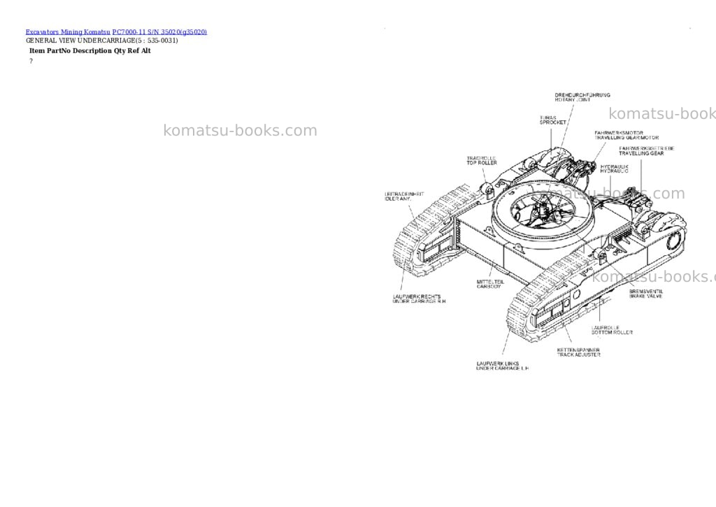 Komatsu PC7000-11 S/N 35020 Parts catalog cover Page 2 Komatsu PC7000-11 S/N 35020 Parts catalog cover Page 2