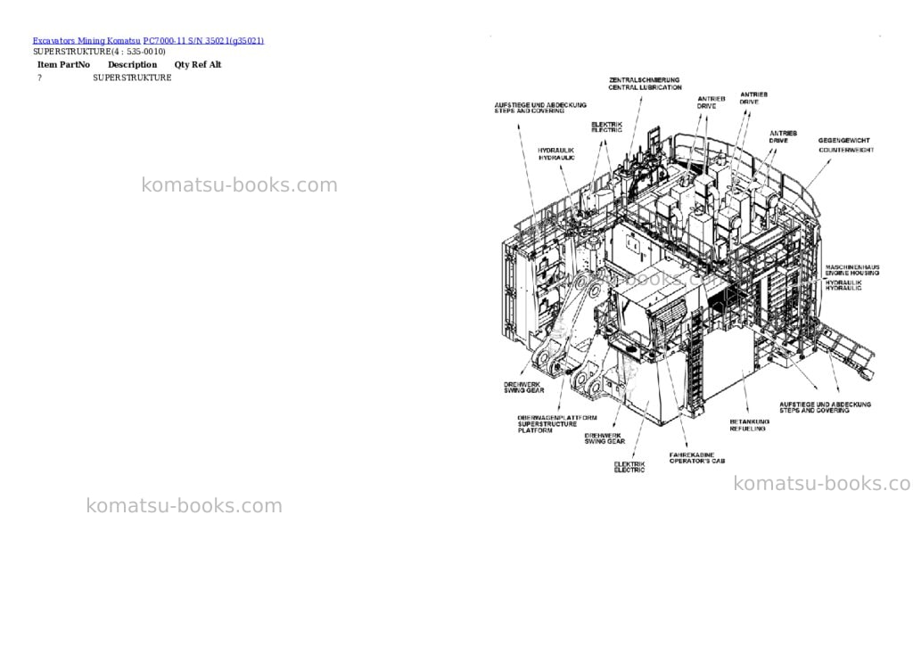 Komatsu PC7000-11 S/N 35021 Parts catalog cover