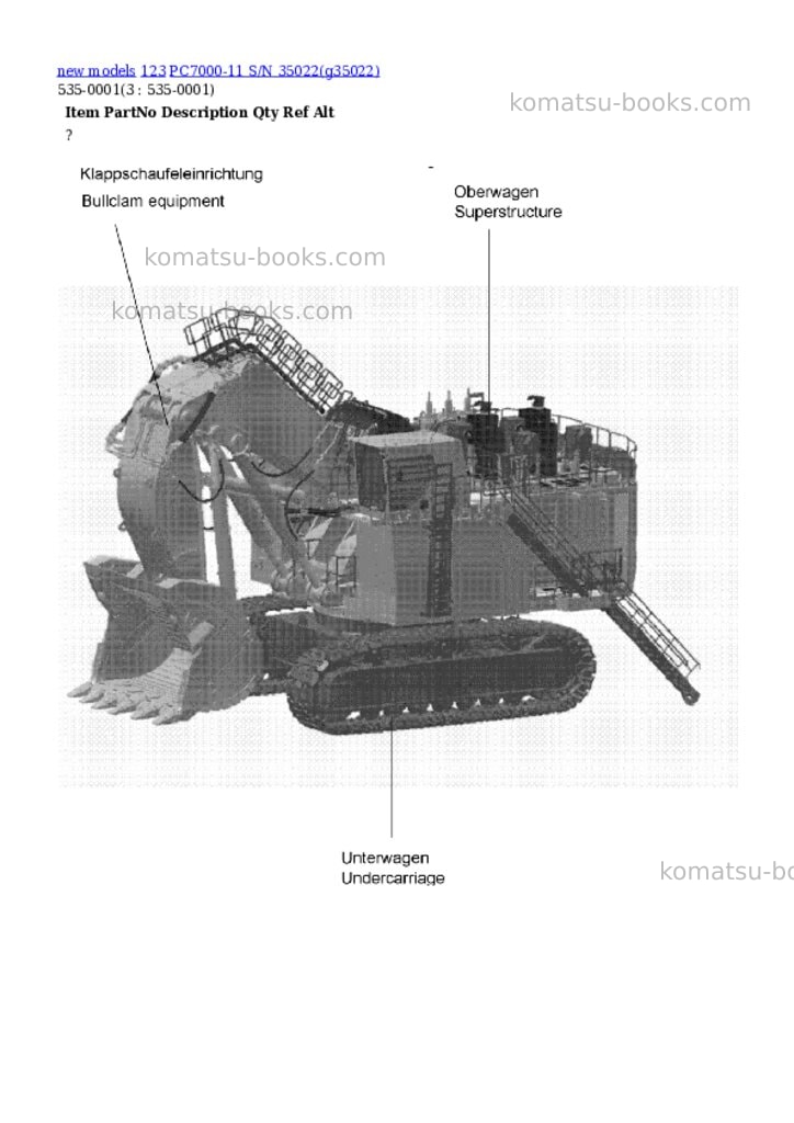 Komatsu PC7000-11 S/N 35022 Parts catalog cover