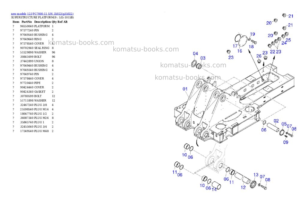 Komatsu PC7000-11 S/N 35022 Parts catalog cover Page 5