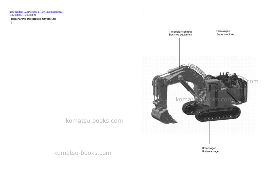 Komatsu PC7000-11 S/N 35023 Parts catalog cover