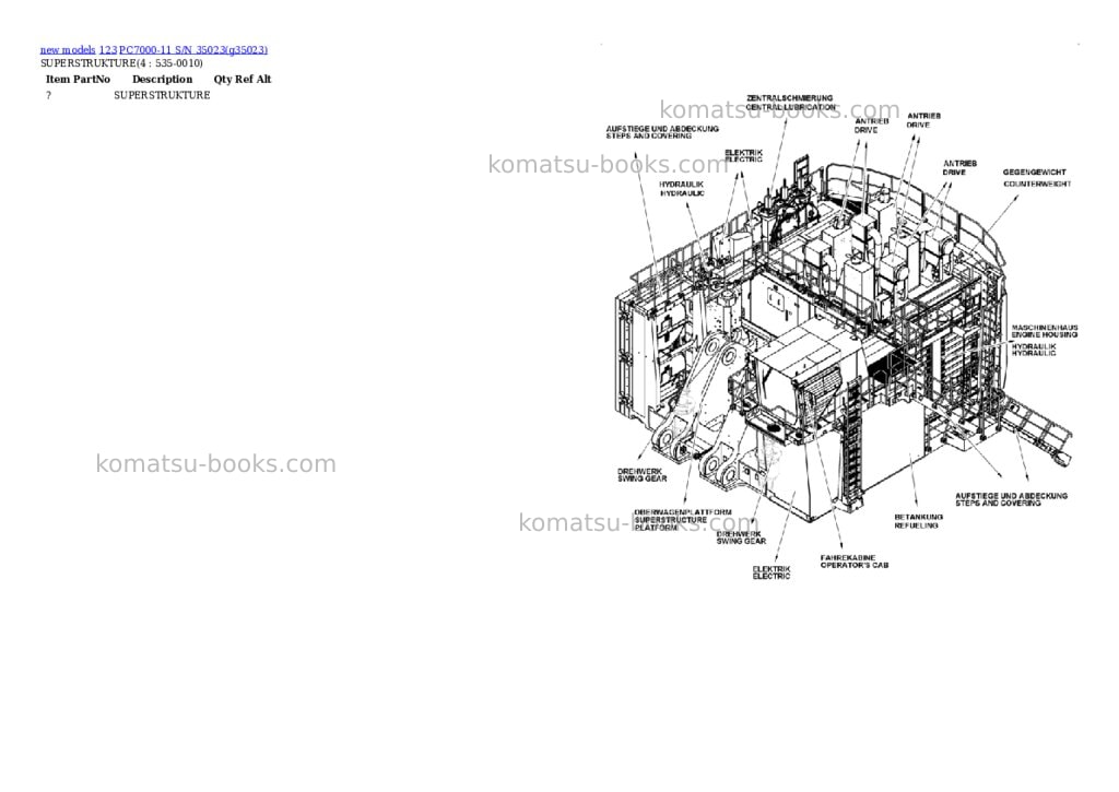 Komatsu PC7000-11 S/N 35023 Parts catalog cover Page 2