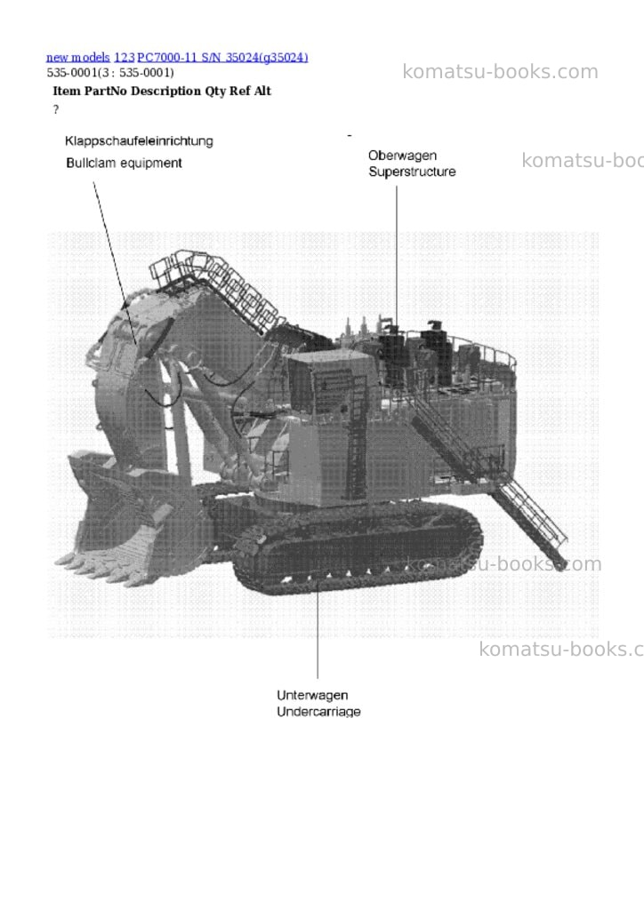 Komatsu PC7000-11 S/N 35024 Parts catalog cover