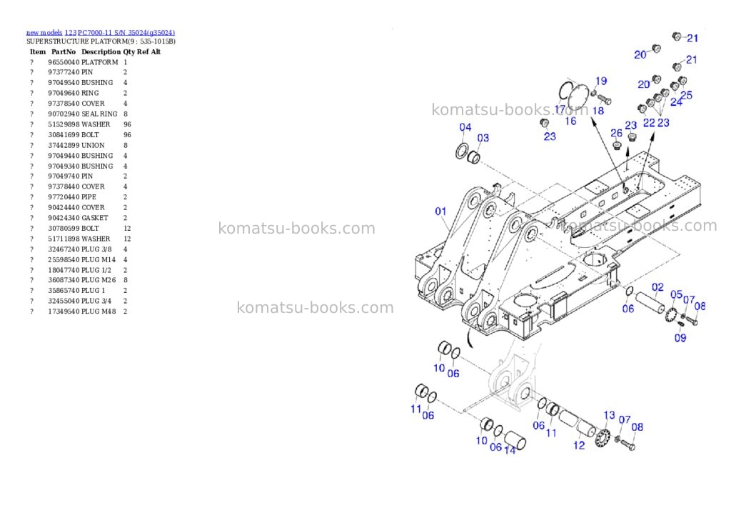 Komatsu PC7000-11 S/N 35024 Parts catalog cover Page 5