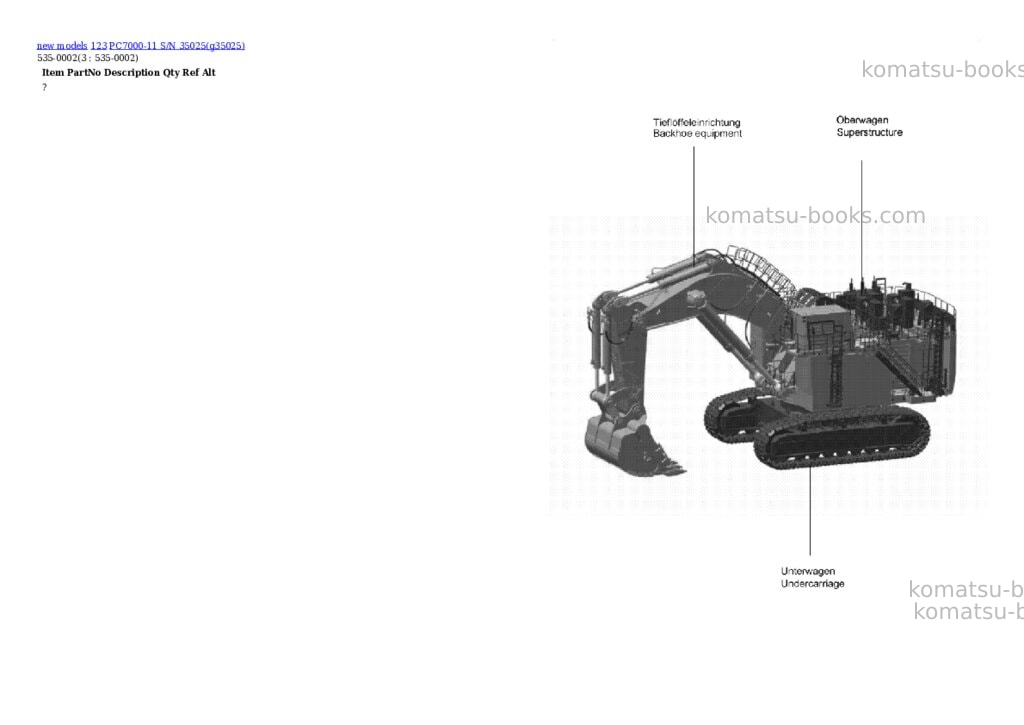 Komatsu PC7000-11 S/N 35025 Parts catalog cover Komatsu PC7000-11 S/N 35025 Parts catalog cover