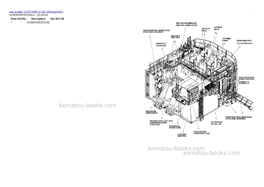 Komatsu PC7000-11 S/N 35025 Parts catalog cover Page 2 Komatsu PC7000-11 S/N 35025 Parts catalog cover Page 2