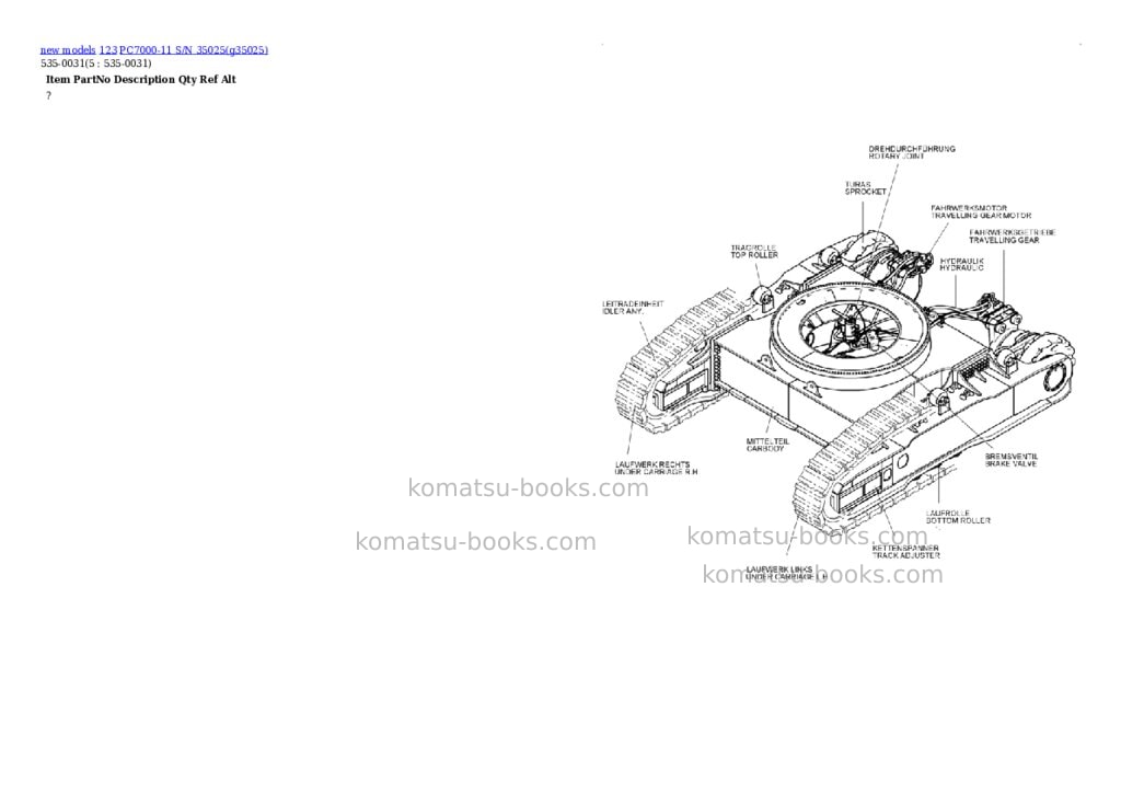 Komatsu PC7000-11 S/N 35025 Parts catalog cover Page 3 Komatsu PC7000-11 S/N 35025 Parts catalog cover Page 3
