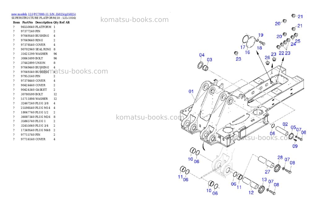 Komatsu PC7000-11 S/N 35025 Parts catalog cover Page 5 Komatsu PC7000-11 S/N 35025 Parts catalog cover Page 5