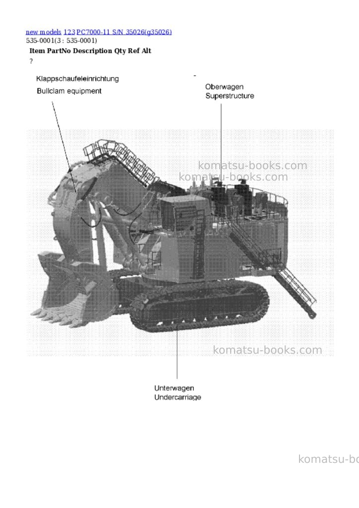 Komatsu PC7000-11 S/N 35026 Parts catalog cover Komatsu PC7000-11 S/N 35026 Parts catalog cover