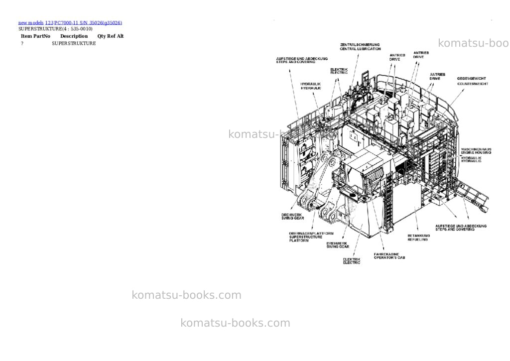 Komatsu PC7000-11 S/N 35026 Parts catalog cover Page 2 Komatsu PC7000-11 S/N 35026 Parts catalog cover Page 2