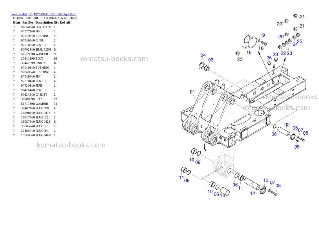Komatsu PC7000-11 S/N 35026 Parts catalog cover Page 5 Komatsu PC7000-11 S/N 35026 Parts catalog cover Page 5