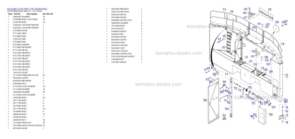 Komatsu PC7000-11 S/N 35026 Parts catalog cover Page 6 Komatsu PC7000-11 S/N 35026 Parts catalog cover Page 6