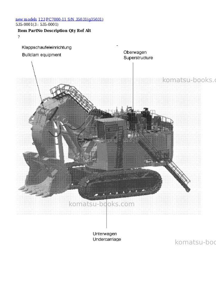 Komatsu PC7000-11 S/N 35031 Parts catalog cover Komatsu PC7000-11 S/N 35031 Parts catalog cover