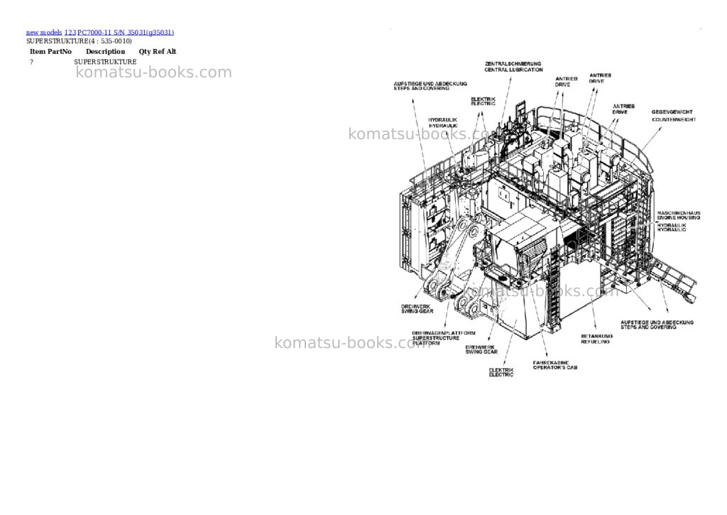 Komatsu PC7000-11 S/N 35031 Parts catalog cover Page 2 Komatsu PC7000-11 S/N 35031 Parts catalog cover Page 2