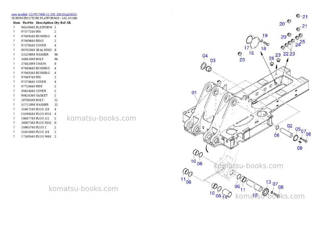 Komatsu PC7000-11 S/N 35031 Parts catalog cover Page 5 Komatsu PC7000-11 S/N 35031 Parts catalog cover Page 5