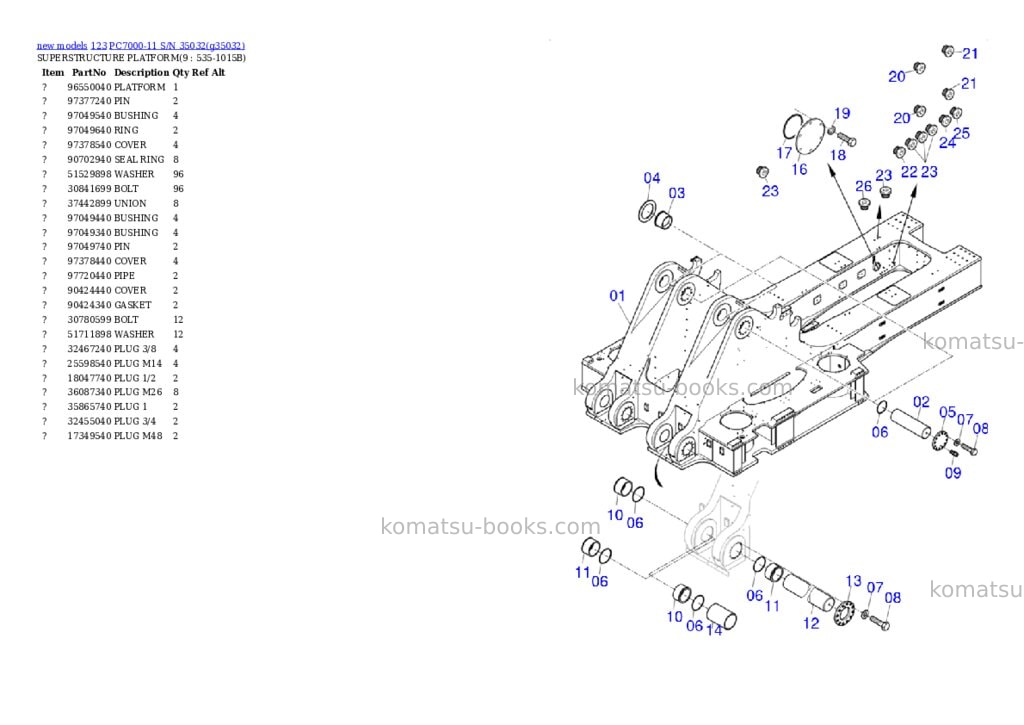 Komatsu PC7000-11 S/N 35032 Parts catalog cover Page 5