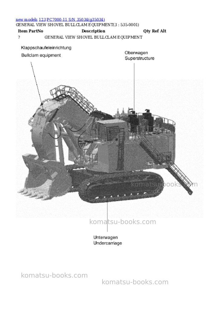 Komatsu PC7000-11 S/N 35034 Parts catalog cover Komatsu PC7000-11 S/N 35034 Parts catalog cover