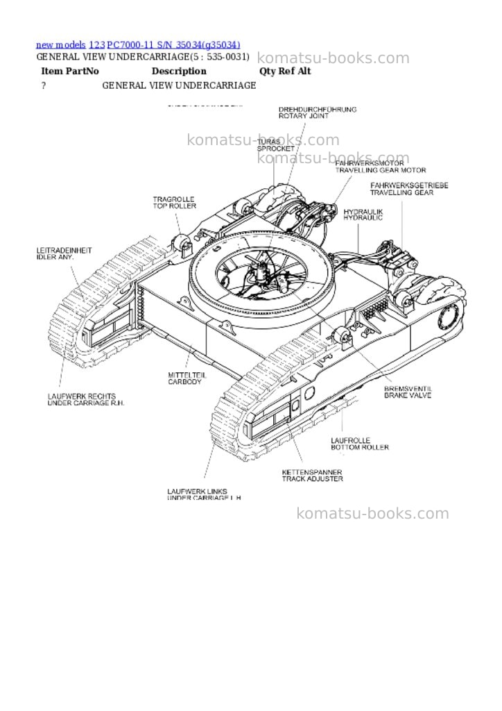 Komatsu PC7000-11 S/N 35034 Parts catalog cover Page 2 Komatsu PC7000-11 S/N 35034 Parts catalog cover Page 2