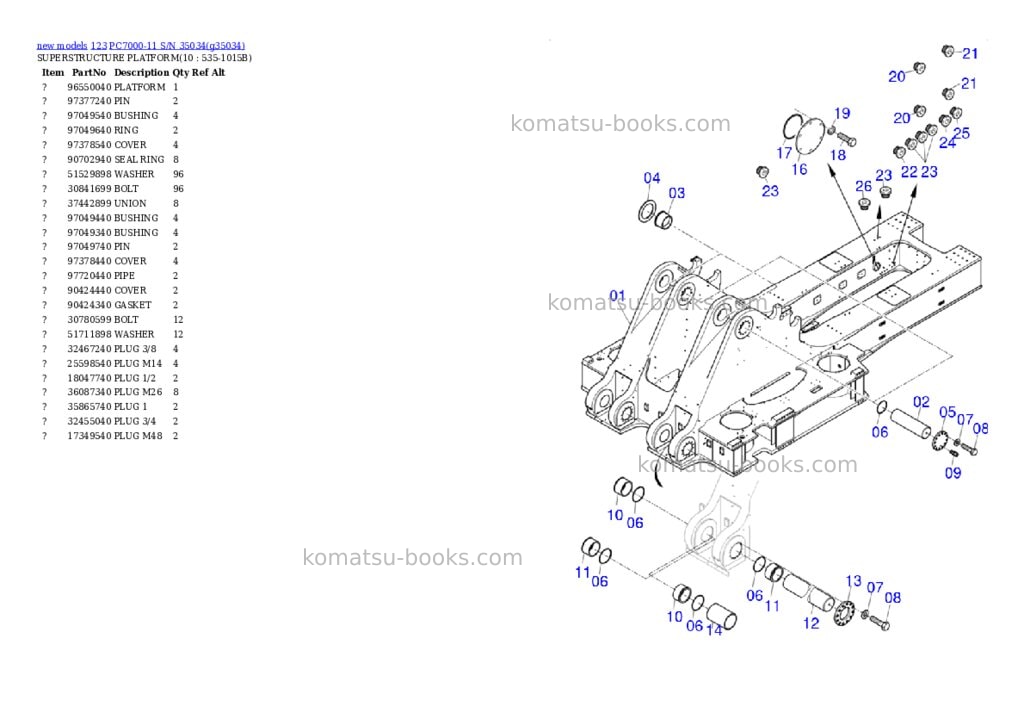 Komatsu PC7000-11 S/N 35034 Parts catalog cover Page 4 Komatsu PC7000-11 S/N 35034 Parts catalog cover Page 4