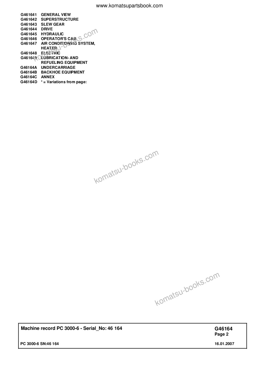Komatsu pc3000-6 s/n 46164 Parts catalog cover Page 2