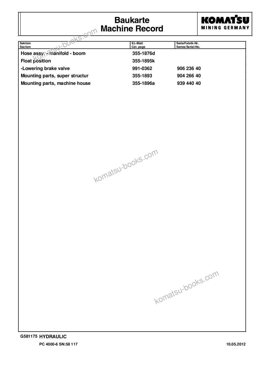 Komatsu pc4000-6 s/n 58117 Parts catalog cover Page 9 Komatsu pc4000-6 s/n 58117 Parts catalog cover Page 9