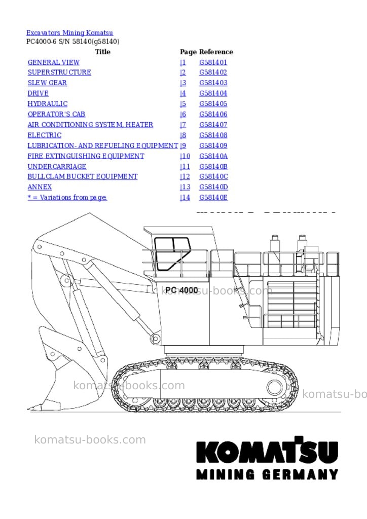 Komatsu pc4000-6 s/n 58140 Parts catalog cover Komatsu pc4000-6 s/n 58140 Parts catalog cover
