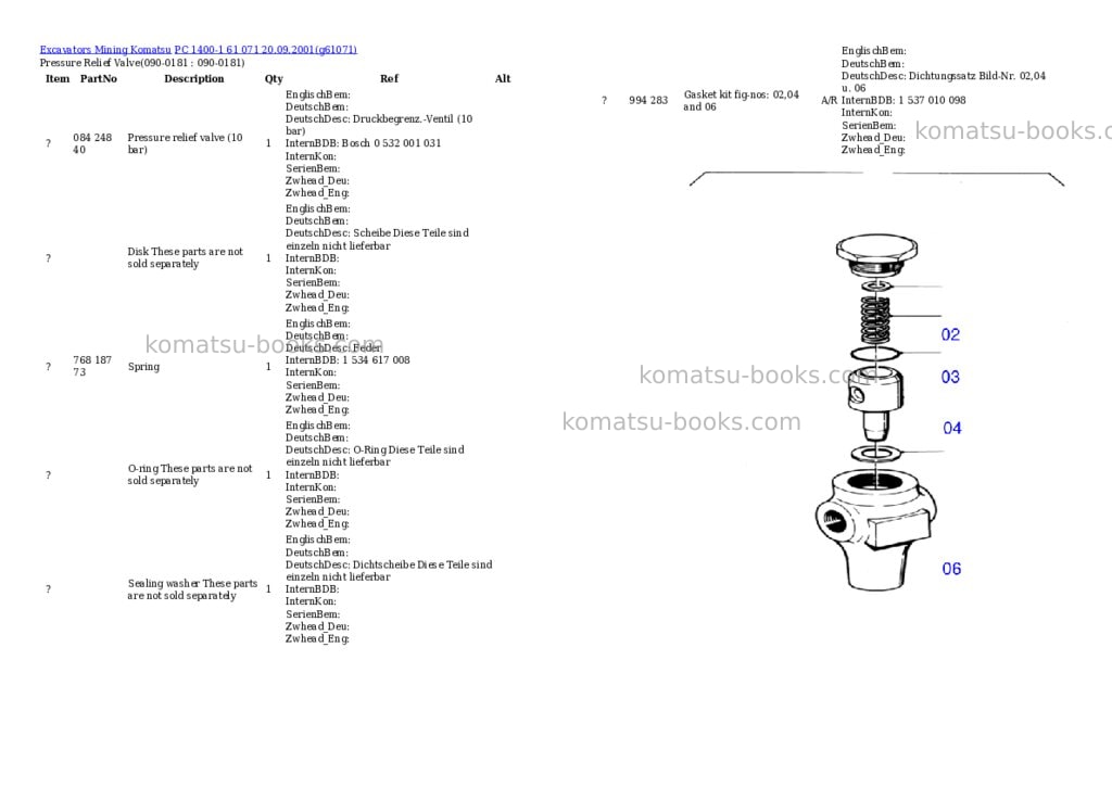 Komatsu pc 1400-1 61 071 20.09.2001 Parts catalog cover Page 2