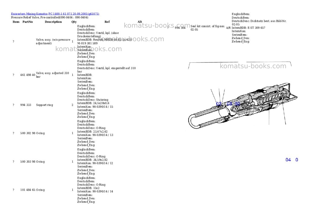 Komatsu pc 1400-1 61 071 20.09.2001 Parts catalog cover Page 9