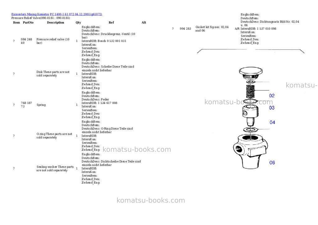 Komatsu pc 1400-1 61 072 04.12.2001 Parts catalog cover
