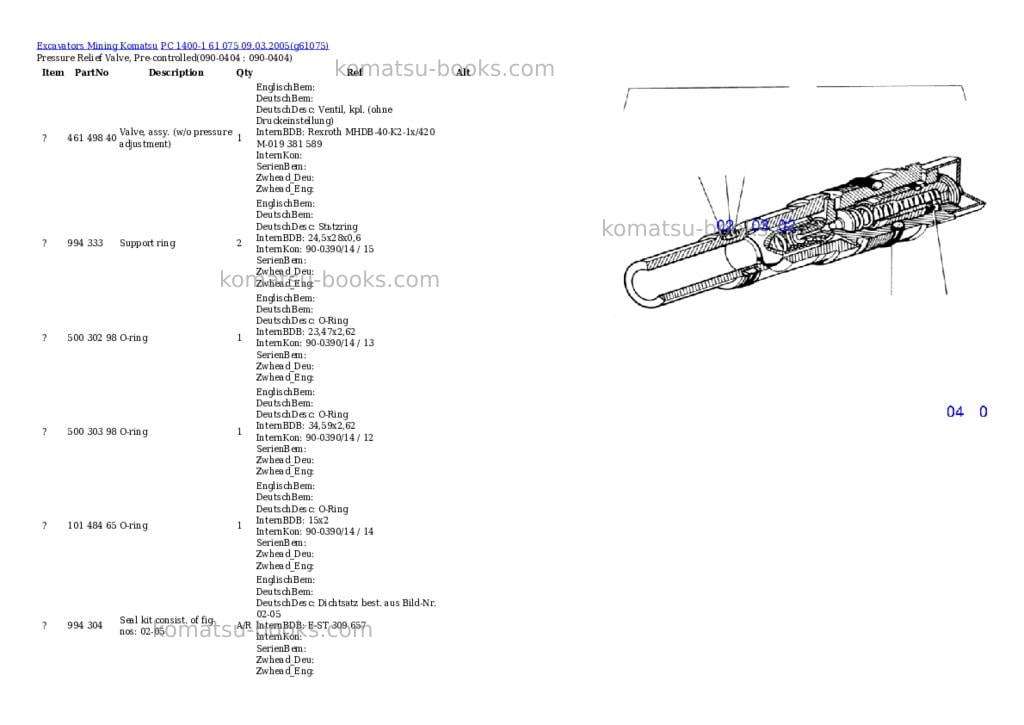 Komatsu pc 1400-1 61 075 09.03.2005 Parts catalog cover Page 8 Komatsu pc 1400-1 61 075 09.03.2005 Parts catalog cover Page 8