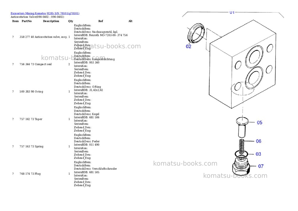 Komatsu h285 s/n 78101 Parts catalog cover Page 10 Komatsu h285 s/n 78101 Parts catalog cover Page 10