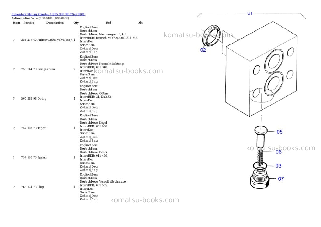 Komatsu h285 s/n 78102 Parts catalog cover Page 10 Komatsu h285 s/n 78102 Parts catalog cover Page 10