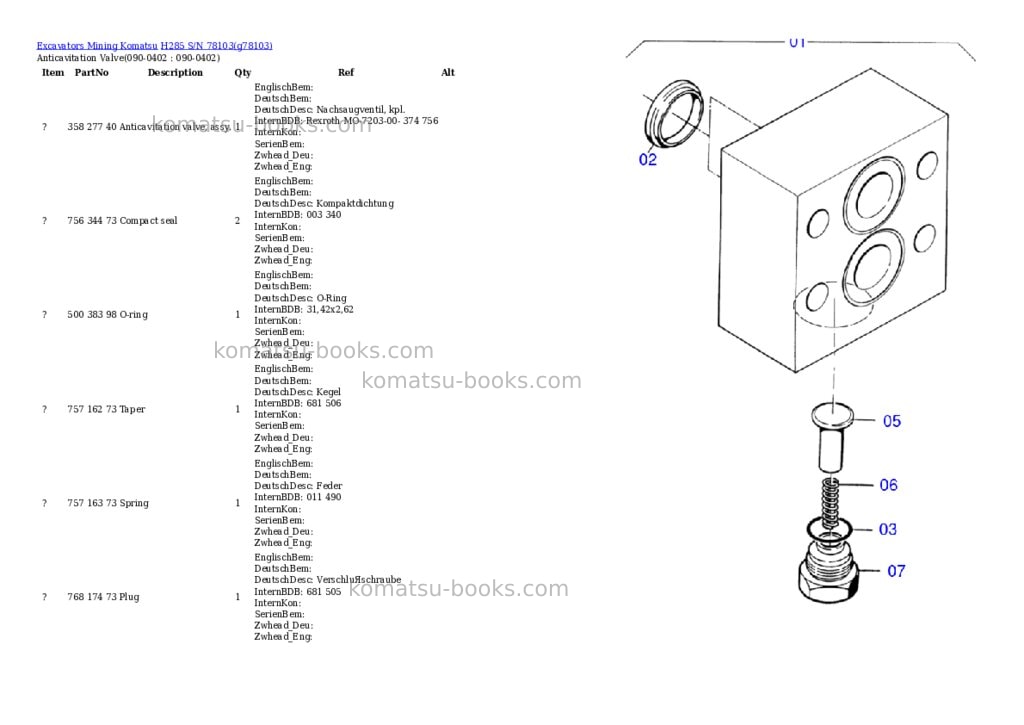 Komatsu h285 s/n 78103 Parts catalog cover Page 10 Komatsu h285 s/n 78103 Parts catalog cover Page 10