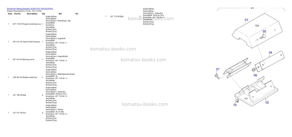 Komatsu h285s s/n 78105 Parts catalog cover Komatsu h285s s/n 78105 Parts catalog cover
