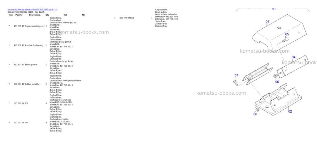 Komatsu h285s s/n 78112 Parts catalog cover