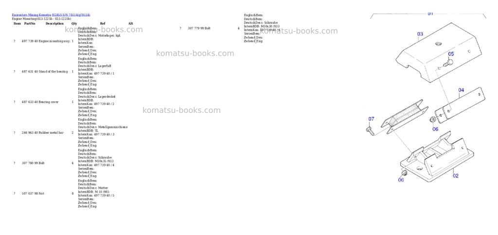 Komatsu h285s s/n 78114 Parts catalog cover