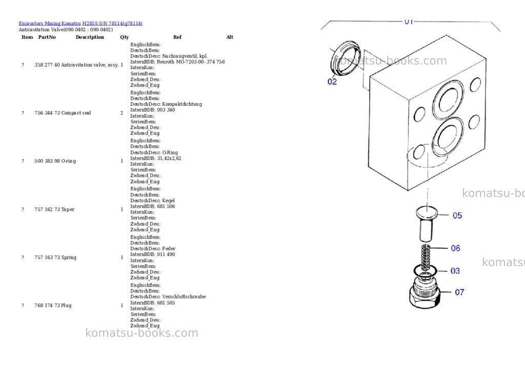 Komatsu h285s s/n 78114 Parts catalog cover Page 10