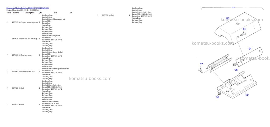 Komatsu h285s s/n 78129 Parts catalog cover