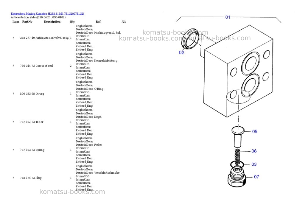 Komatsu h285-s s/n 78132 Parts catalog cover Page 8