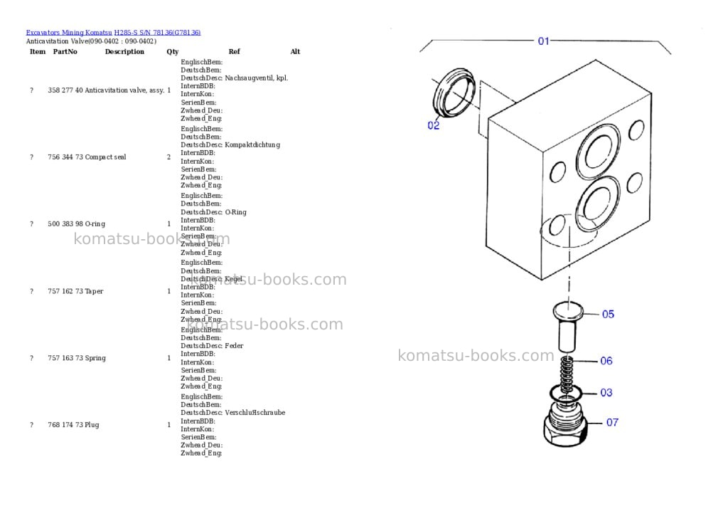Komatsu h285-s s/n 78136 Parts catalog cover Page 8