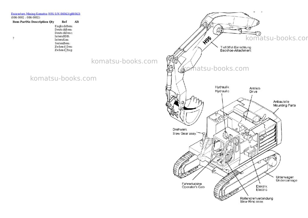 Komatsu h95 s/n 86043 Parts catalog cover Page 3