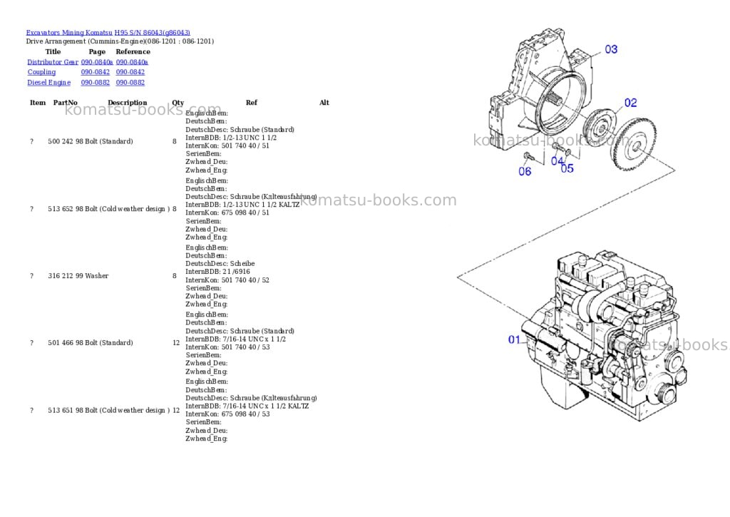 Komatsu h95 s/n 86043 Parts catalog cover Page 9