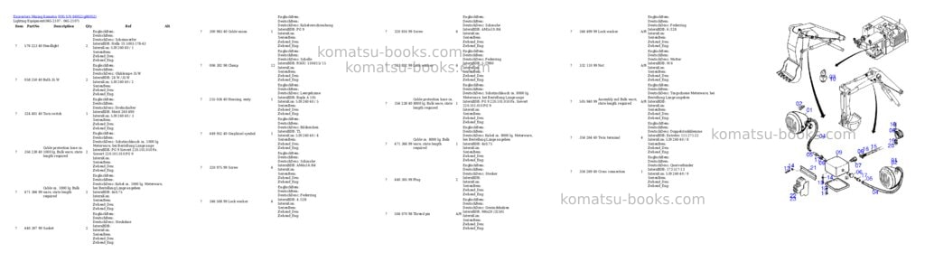 Komatsu h95 s/n 86052 Parts catalog cover