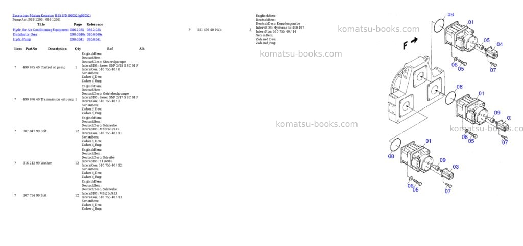 Komatsu h95 s/n 86052 Parts catalog cover Page 10