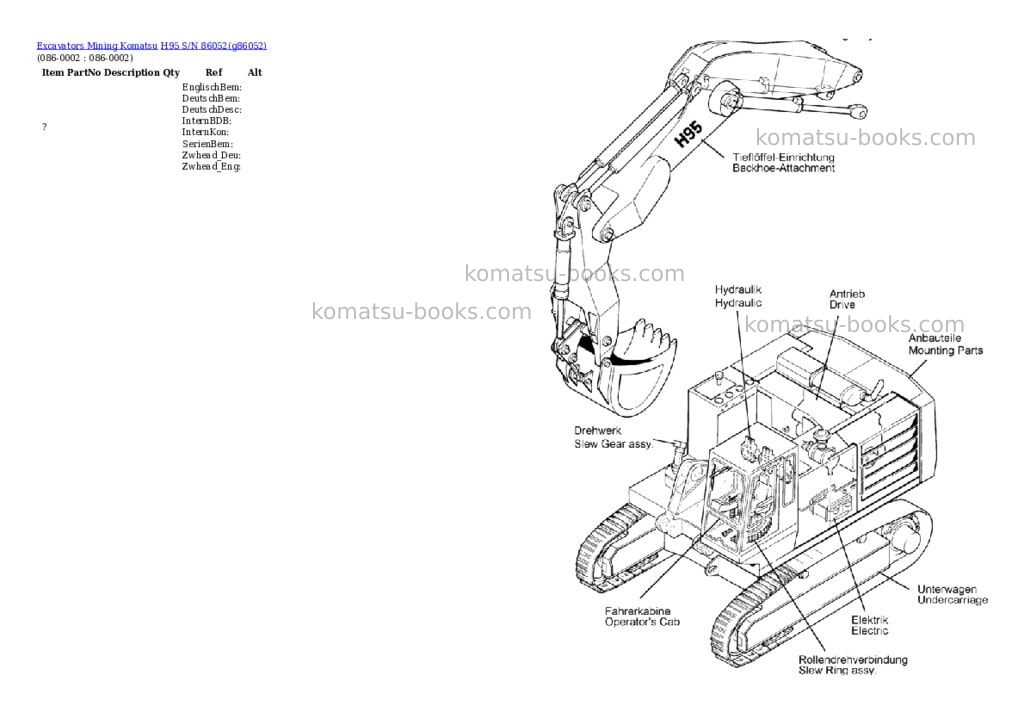 Komatsu h95 s/n 86052 Parts catalog cover Page 3