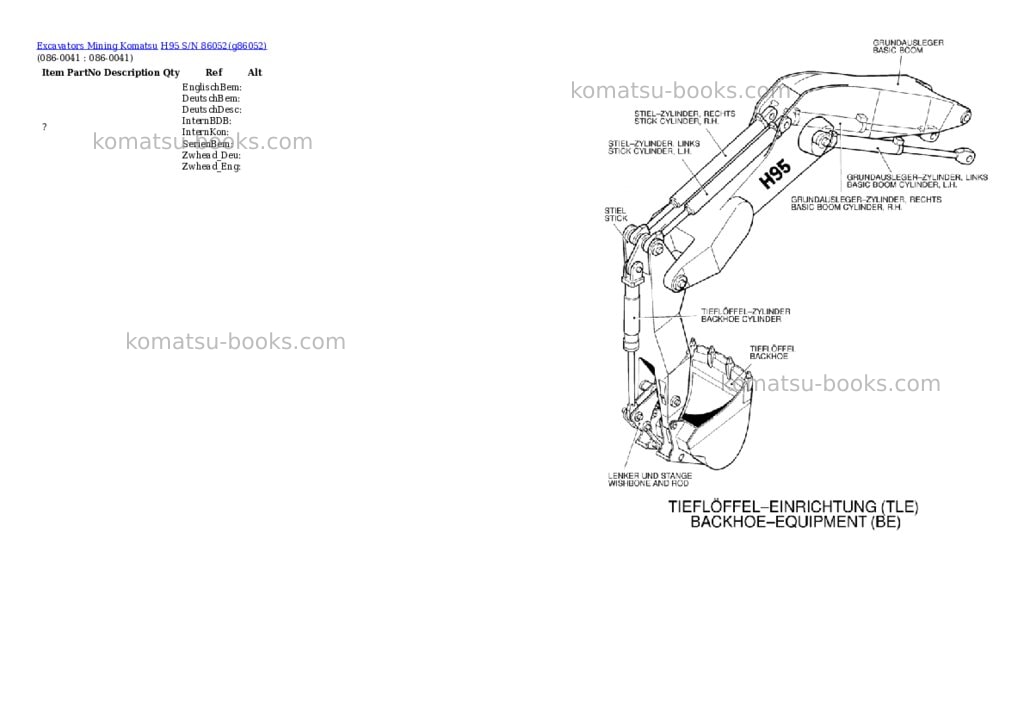 Komatsu h95 s/n 86052 Parts catalog cover Page 4