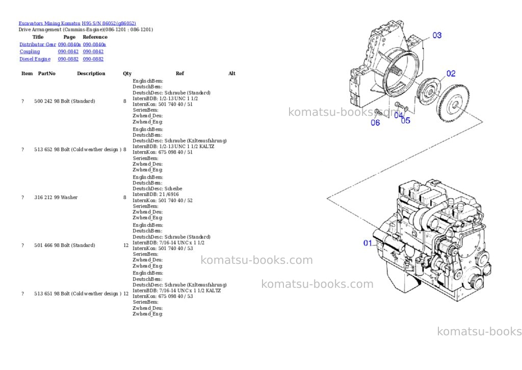 Komatsu h95 s/n 86052 Parts catalog cover Page 9