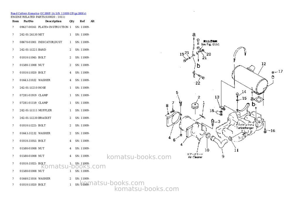 Komatsu gc380f-1a s/n 11009-up Parts catalog cover