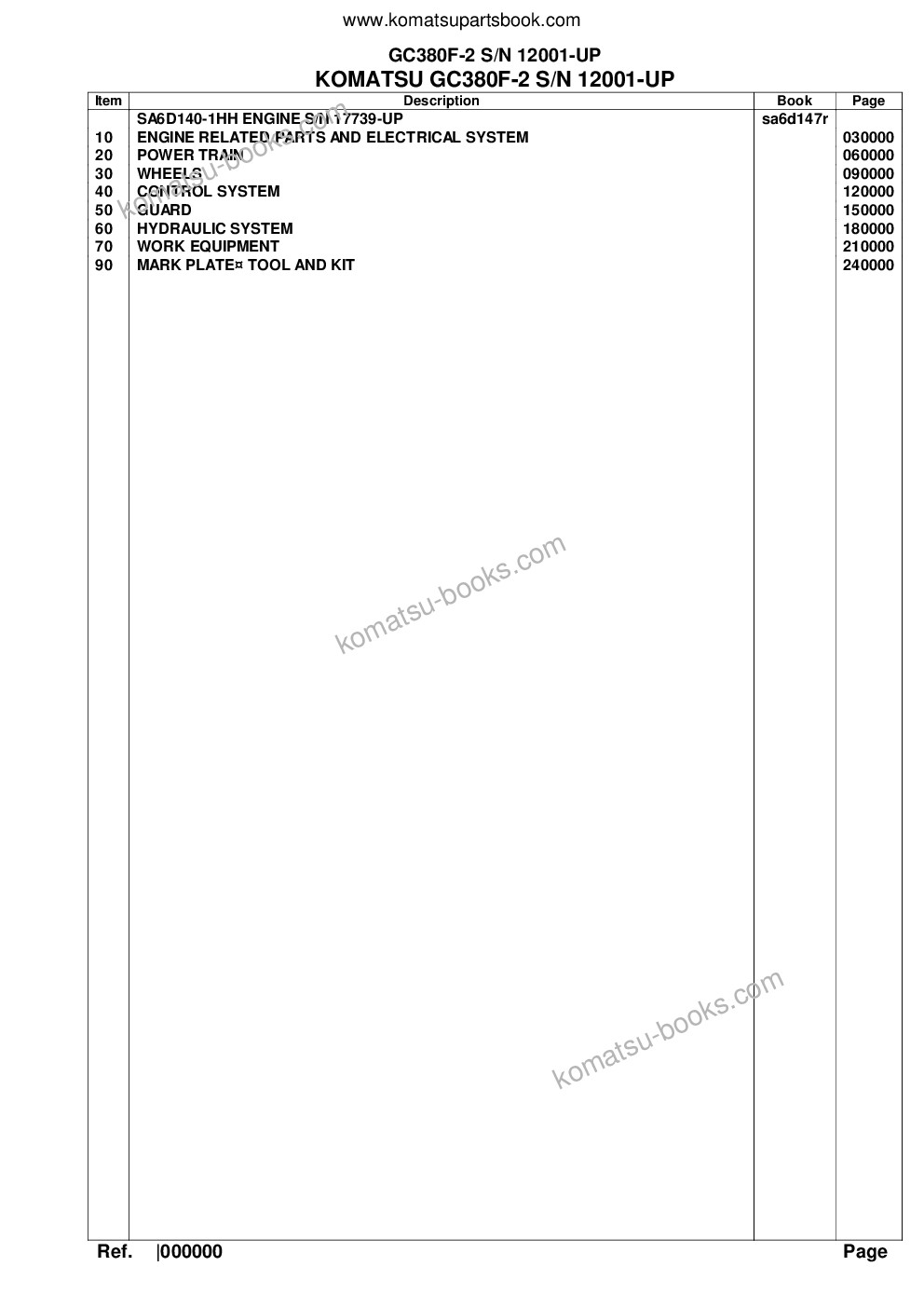 Komatsu gc380f-2 s/n 12001-up Parts catalog cover Komatsu gc380f-2 s/n 12001-up Parts catalog cover