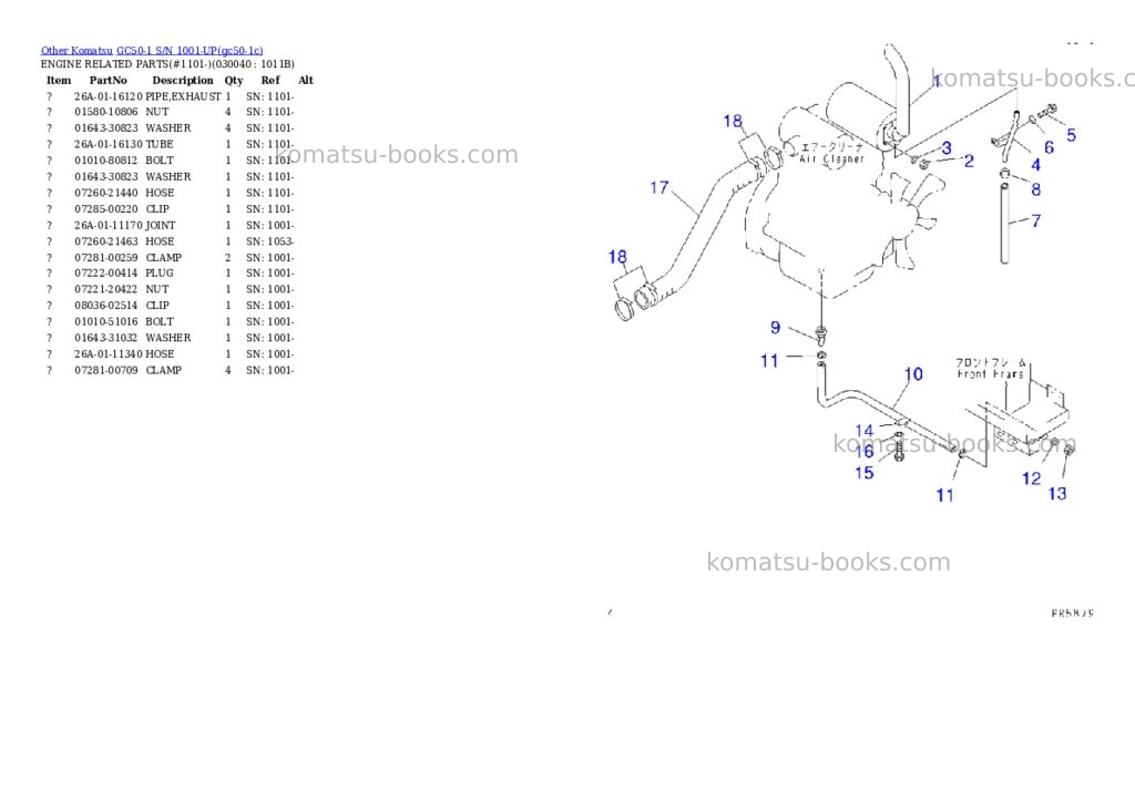 Komatsu gc50-1 s/n 1001-up Parts catalog cover Page 3